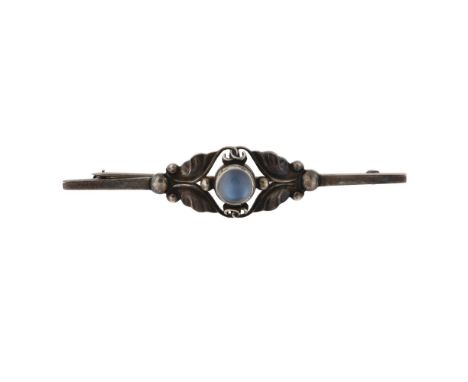 GEORG JENSEN - an Art Nouveau Danish sterling silver moonstone floral bar brooch, model no. 224B, brooch length 61.8mm, 5.3gN