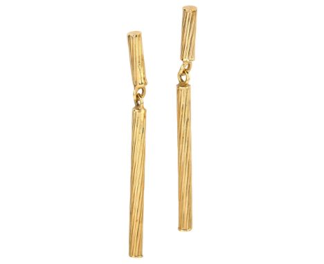 A pair of 9ct gold spiral tube drop earrings, height 47.1mm, 1.8gNo damage or repair, light wear to high points, mark clear, 