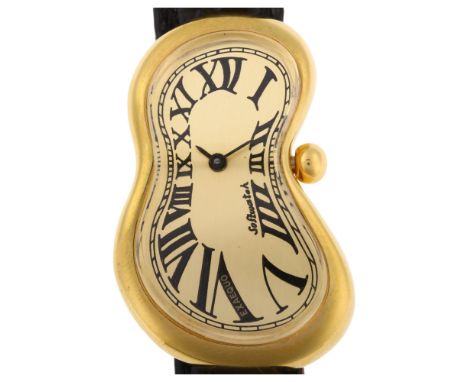 EXAEQUO - a gold plated Salvador Dali Softwatch quartz wristwatch, ref. 92010, circa 1990s, surrealist melting champagne dial