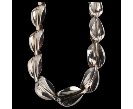 HERMANN SIERSBOL - a Danish modernist sterling silver leaf panel necklace, length 39cm, 22gNo damage or repairs, only light s