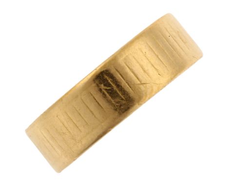 A mid-20th century 22ct gold wedding band ring, maker's marks S and W, hallmarks London 1959, band width 5.8mm, size N, 5gNo 