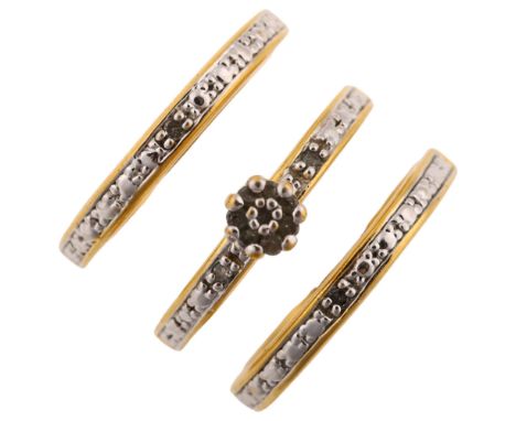 A 3-piece diamond engagement bridal ring set, each band width 3.6mm, all size L, 6.9g total (3)No damage or repairs, all ston