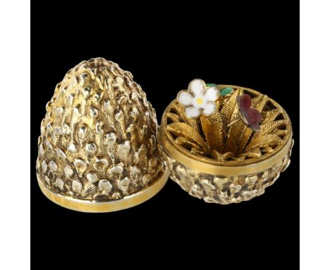 STUART DEVLIN - an Elizabeth II silver-gilt novelty surprise egg, with polychrome enamel flowers, hallmarks London 1968, numb