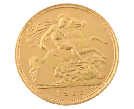 An Elizabeth II 1982 gold half sovereign coin, 3.9gNo damage, extremely light wear to high points 