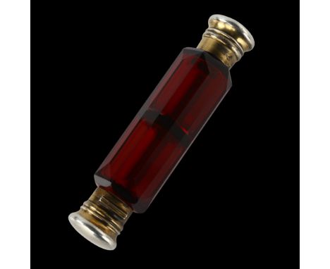 A 19th century silver-gilt mounted ruby glass double-ended scent flask, unmarked, length 13.5cmNo damage or repair, no chips 