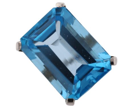 A modern 9ct white gold blue topaz dress ring, topaz length 16.3mm, size N, 5.3gNo damage or repairs, settings slightly worn 