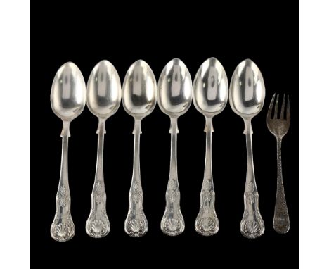 A set of 6 Victorian Scottish silver King's pattern teaspoons, by John Hay, hallmarks Edinburgh 1868, length 14.5cm, and anot