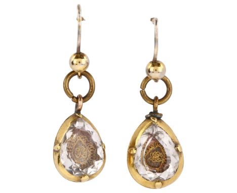 A pair of Stuart crystal drop earrings, late 17th/early 18th century, each of pear form with unmarked gold closed-back settin