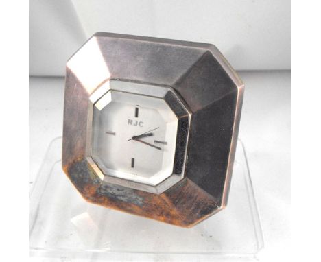 A Millennium silver RJC table clock 9cm x 9cm 