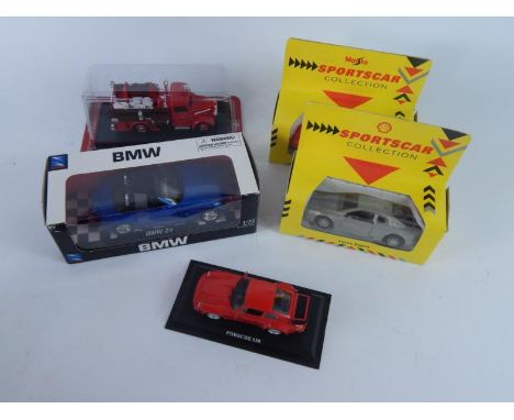 A Days Gone By Isle of Man Dennis Fire Engine, New Ray BMW, Shell Sports Car collection cars, Del Prado 1939 Bedford fire eng