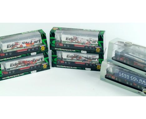 *Oxford 1:76 scale diecast Eddie Stobart, four Stobart Superleague tractor and trailer units, Widnes Vikings, Wakefield Wildc