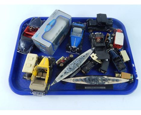 Diecast vehicles and ships, including vintage, etc, (1 tray).