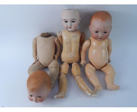 An Armand Marseilles bisque head doll, 351/6k, another 352/6, and a Max Handwerck bisque head doll 293/28.3, (AF), (3).