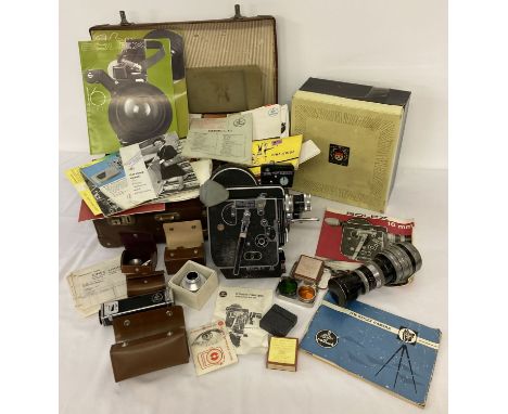 A vintage Paillard Bolex H16 Reflex Camera with original box, extra lens and accessories. Lens comprise a cased Kern Piallard