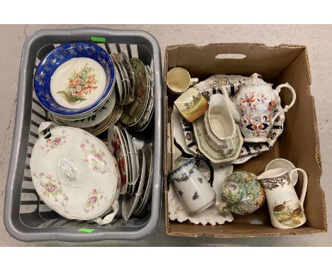 2 boxes of mixed vintage ceramics to include collectors plates, lidden tureens, and tableware. Examples by Spode, Coalport, R