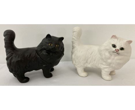 2 Beswick ceramic cat figurines, model No. 1898, in black and white matt finish.  Approx. 12.7cm tall.