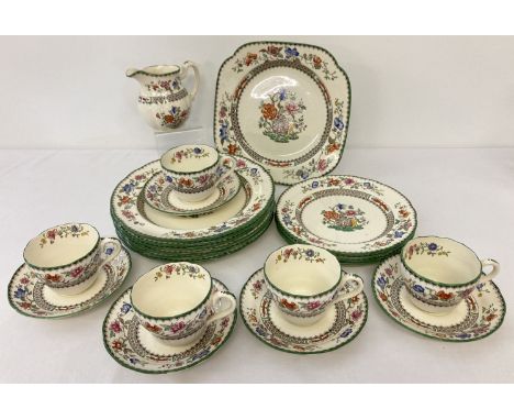 A collection of vintage "China Rose" design tea and dinner ware by Copeland Spode. Comprising: 6 x 9 inch dinner plates, 4 si