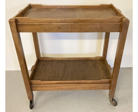 A vintage collapsible wooden tea trolley with removeable butlers trays.  Approx. 75 x 68 x 41cm.