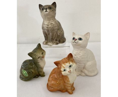 4 small Beswick ceramic cat figurines. 2 Persian Kittens #1886,  grey stripe gloss and white matt finish, together with 2 kit