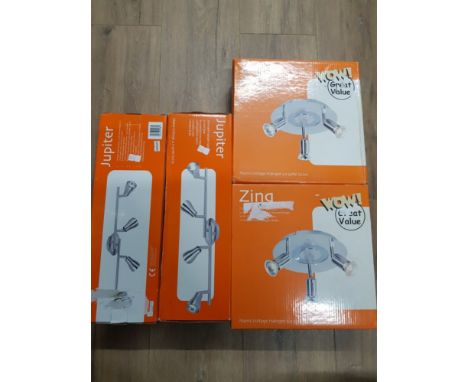2 JUPITER LIGHT FITTINGS AND 2 ZING LIGHT FITTINGS ALL STILL BOXED