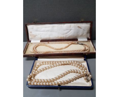 2 BOXES OF VINTAGE PEARLS WITH SILVER AND MARCASITE CLASPS