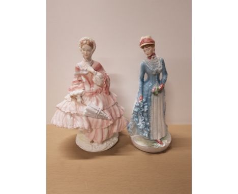 2 ROYAL WORCESTER LADY FIGURES FROM THE WALKING OUT DRESSES OF THE 19TH CENTURY COLLECTION
