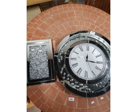 MODERN CRYSTAL EFFECT CLOCK WITH BEVELLED GLASS AND ONE OTHER CRYSTAL AND GLASS  EFFECT ITEM