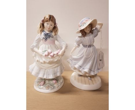 ROYAL WORCESTER GIRL FIGURE GRANDMAS BONNET TOGETHER WITH A COALPORT FIGURE CHILDHOOD JOYS