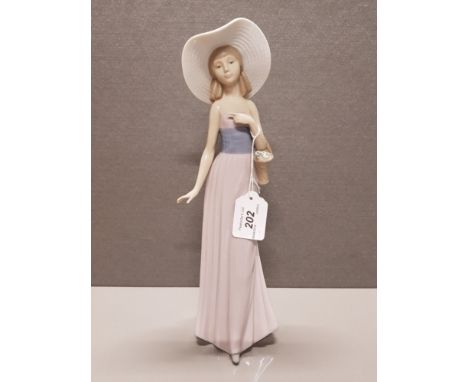 NAO FIGURE GIRL WITH HAT AND BASKET OF FLOWERS