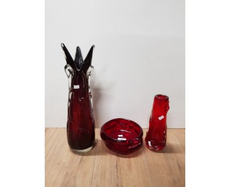 3 PIECES RUBY GLASS INC WHITEFRIARS