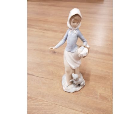 NAO FIGURINE OF GIRL WITH BASKET AND PUPPY