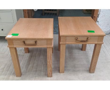 DAVID HICKS E DESIGN SIDE TABLES, a pair, light wood construction, 60cm x 50vm x 61cm. (2) 