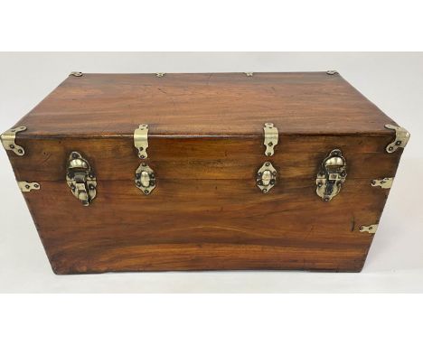 TRUNK, 19th century Chinese export, camphorwood and brass bound with rising lid and carrying handles, 42cm H x 86cm x 48cm. 
