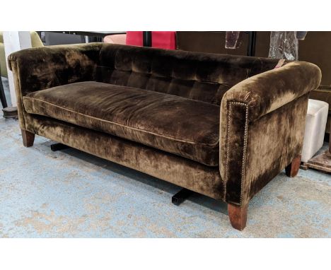 SOFA, 195cm W, contemporary design, tobacco brown velvet upholstered. 