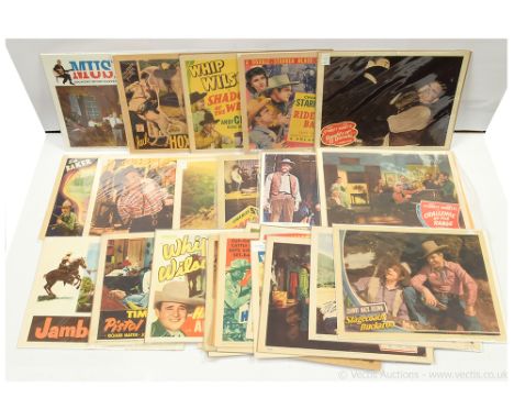 Quantity of vintage Western related lobby cards x fifty eight, Includes Jamboree (1954, set of 8), Jack Hoxie in Trouble Bust