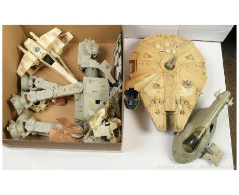 Kenner Star Wars vintage vehicles and creatures x nine including Tauntaun, Millennium Falcon, AT-AT Walker, Slave 1, Ewok Gli