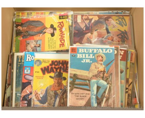 Quantity of vintage Western / Cowboy themed comics and magazines including Dell Comics Buffalo Bill JR. x 4 (issues 8, 10, 12