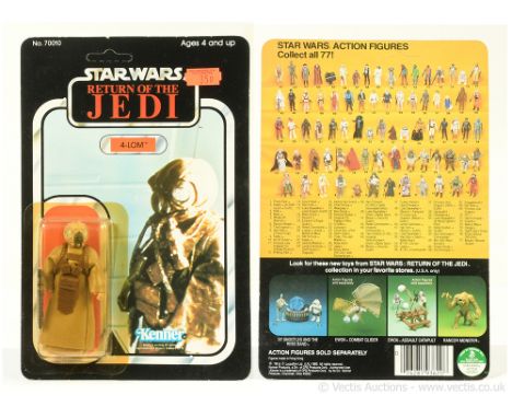 Kenner Star Wars vintage Return of the Jedi 4-LOM 3 3/4" figure, Mint, within Excellent (yellowed) bubble, upon Excellent (cr