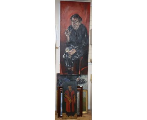 Colin Spencer, oil on canvas, Portrait of Michael Davidson, signed, 53 x 60cm, unframed, together with a group of assorted pa