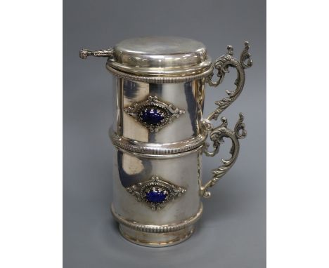 An Italian 800 standard white metal and lapis lazuli set coffee percolator, 12.5cm.