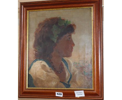 K. Way, oil on canvas, Sketch of an Italian girl wearing ivy in her hair, signed and dated 1899, 35 x 30cm