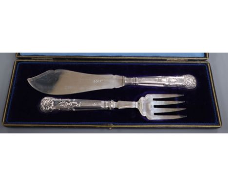 A cased pair of late Victorian silver fish servers, George Howson, Sheffield, 1896.