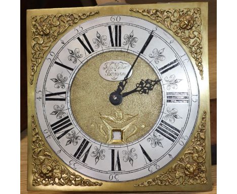 A George III hour longcase clock movement, with square brass dial signed John Bonsall, Breason 29cm