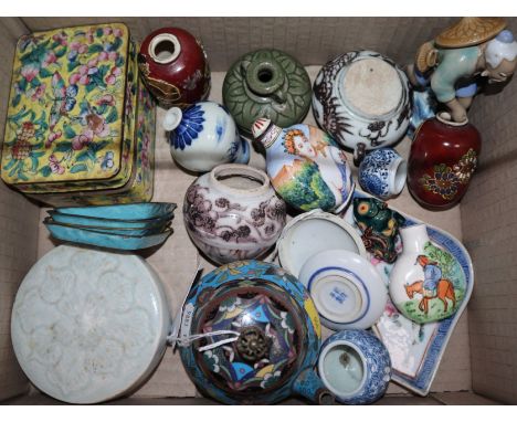 A group of Chinese and Japanese enamel wares and small porcelain items