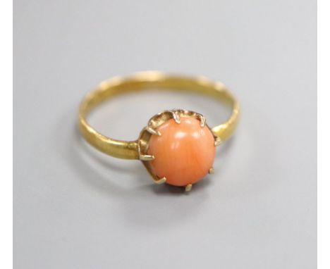 A William IV 22ct gold and later? coral bead set ring, size K/L.