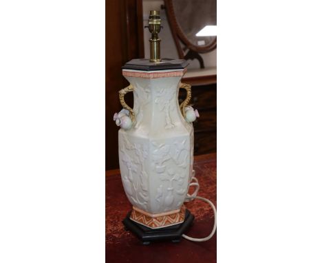 A Chinese hexagonal table lamp (converted) height 45.5cm