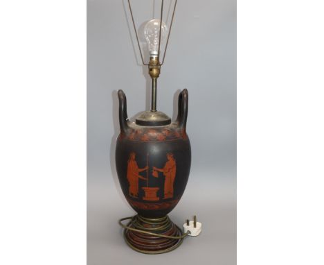 An Etruscan style toleware lamp height 42cm excl. fittings