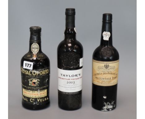 A Royal Oporto vintage port 1970, Quinta do Panascal 1986 vintage port and a bottle of Taylor's 2003 late vintage port