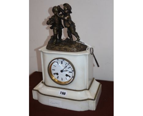 A French bronze and white marble mantel clock height 39cm