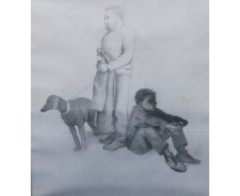 Gerald R. Jarman (British, 1930-2014)pencil on paperCoastal Series: 'Standing Man with Boy and Dog'40 x 36in.